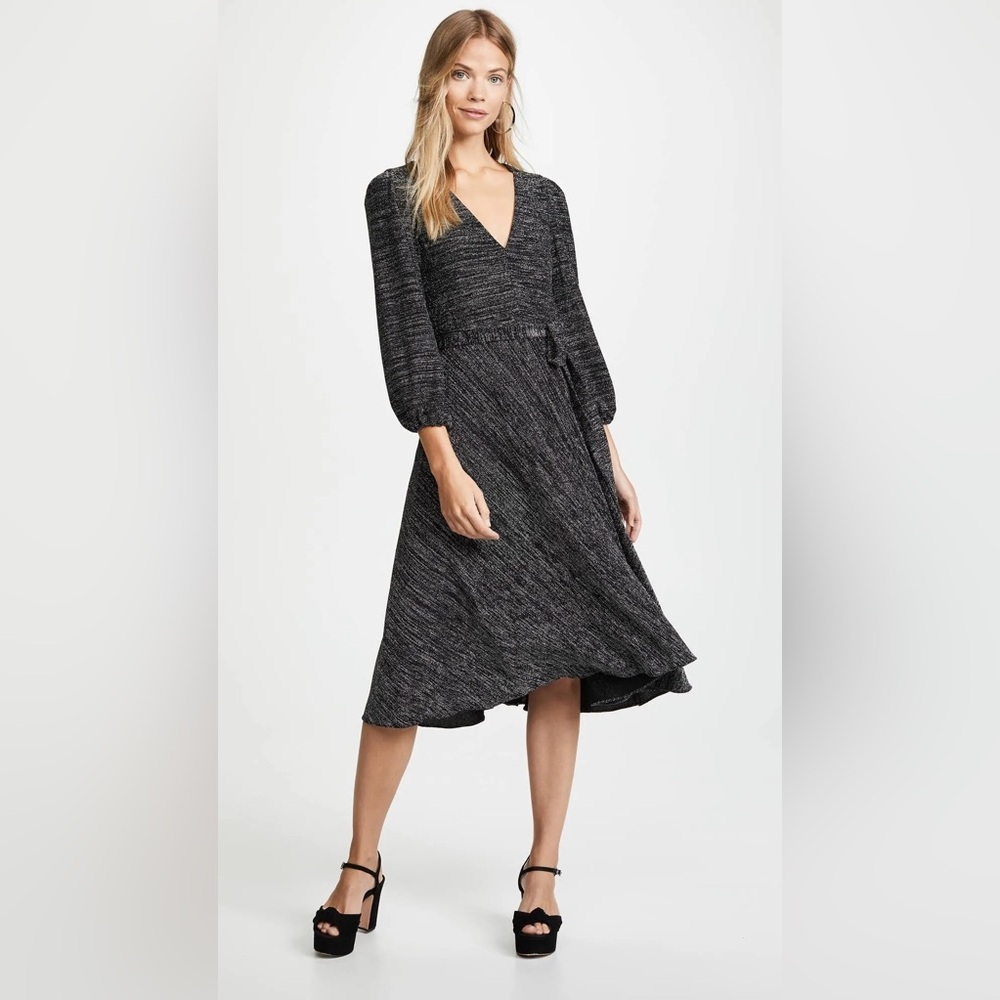 Alice + Olivia Womens 8 Coco Metallic Black Midi Dress Wedding Cocktail HoCo